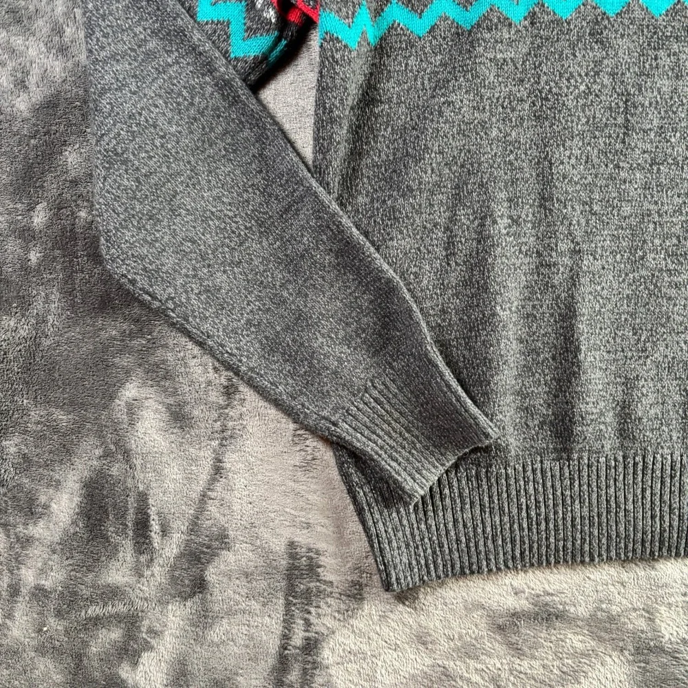 Urban Pipeline Mens Large Gray Fair Isle Geometric Quarter Zip‎ Pullover Sweater
